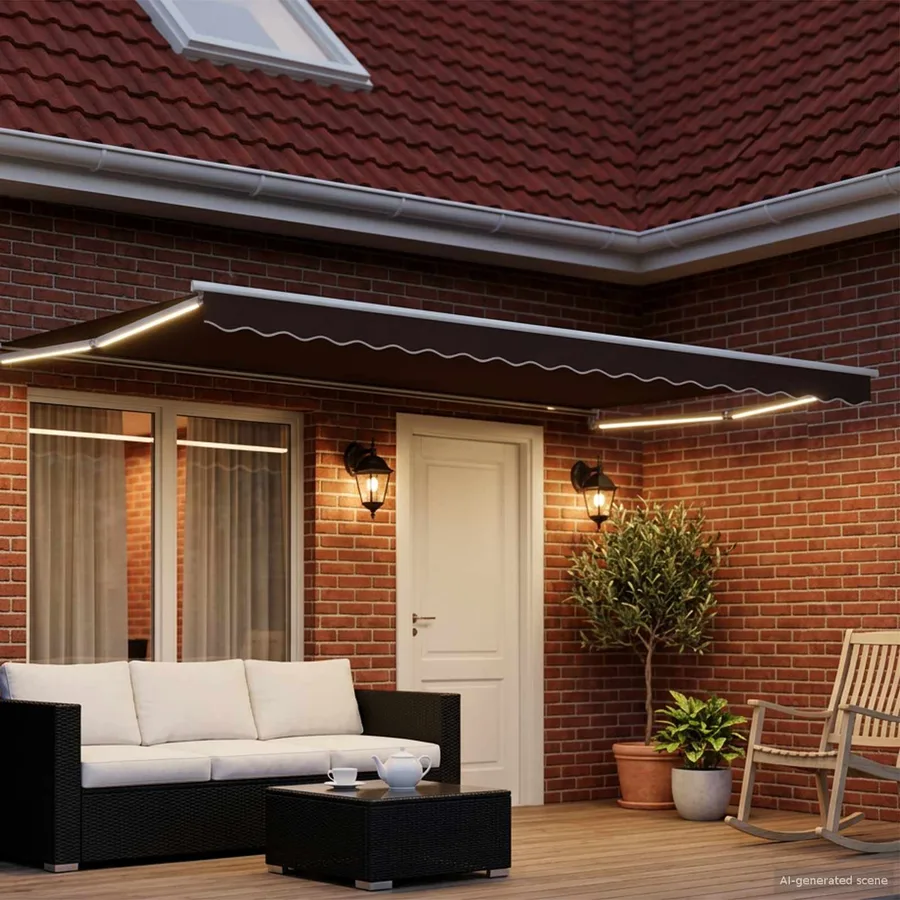 Store rétractable manuel avec LEDs Marron et blanc 4 x 2 m - 3