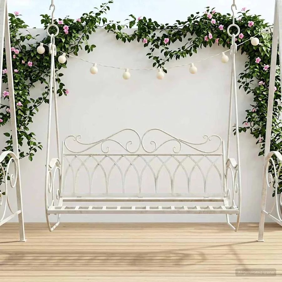 Banc Balançoire Acier 112 x 60 x 126,5 cm Blanc antique