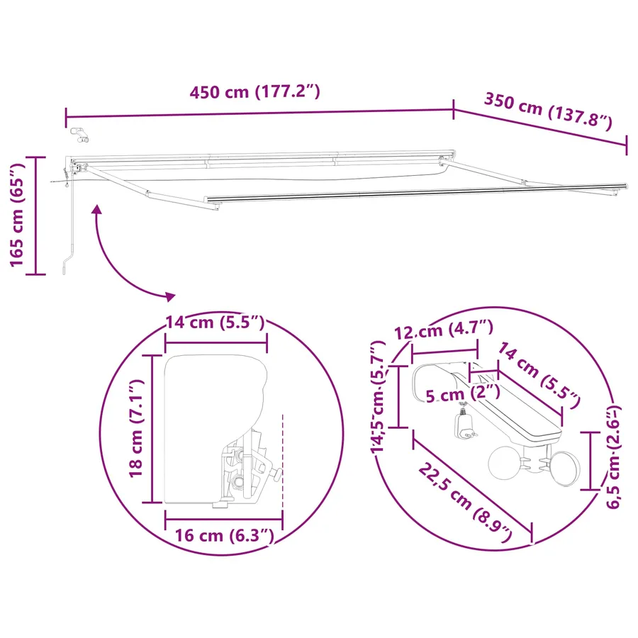 Auvent rétractable électrique Marron et blanc 4,5 × 3,5 m - 15
