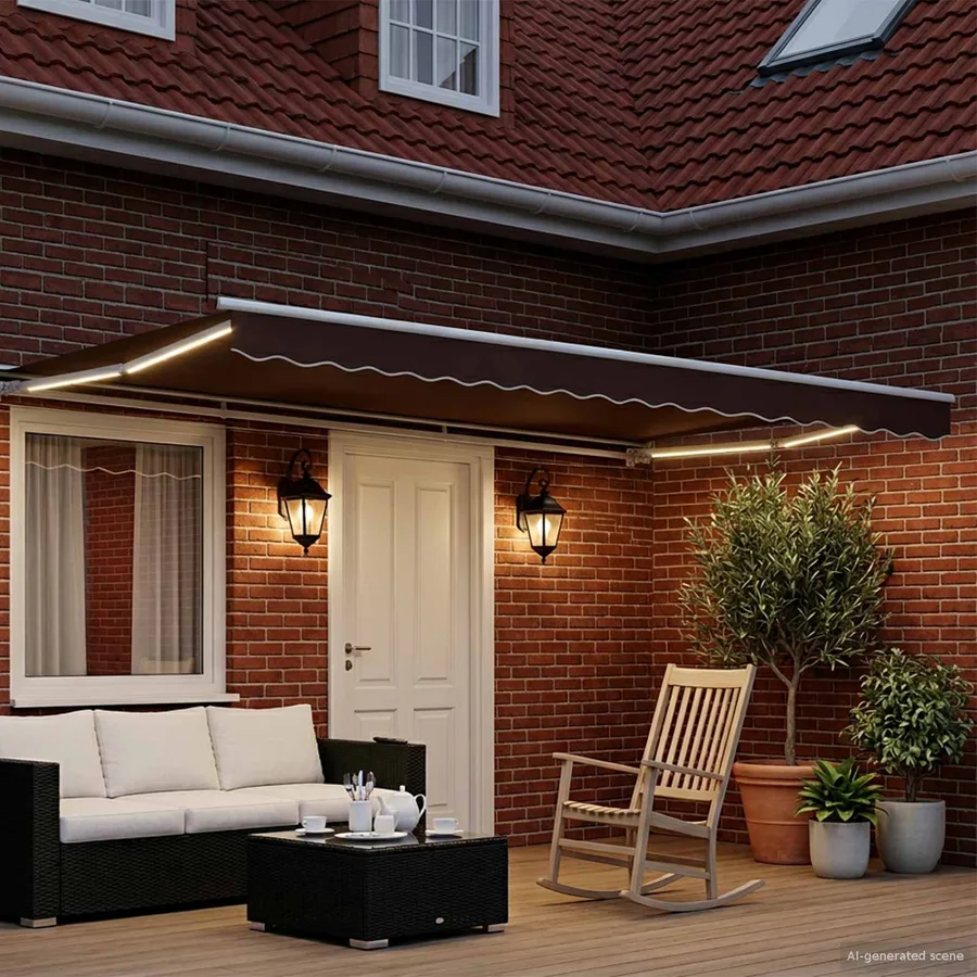 Auvent rétractable électrique Marron et blanc 4,5 × 3,5 m - 3