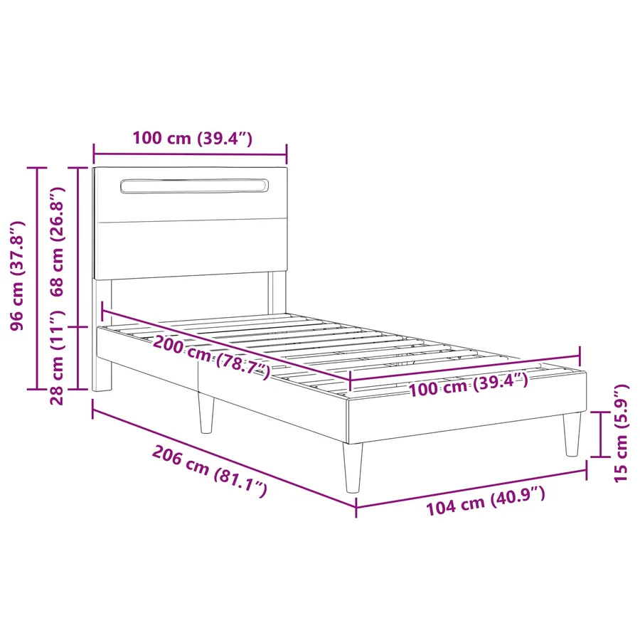 Cadre de lit avec bandes LED Blanc 100 x 200 cm Simili cuir - 12