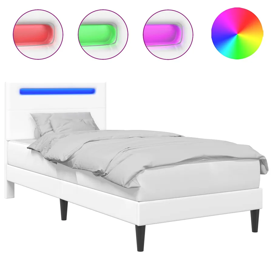 Cadre de lit avec bandes LED Blanc 100 x 200 cm Simili cuir - 2