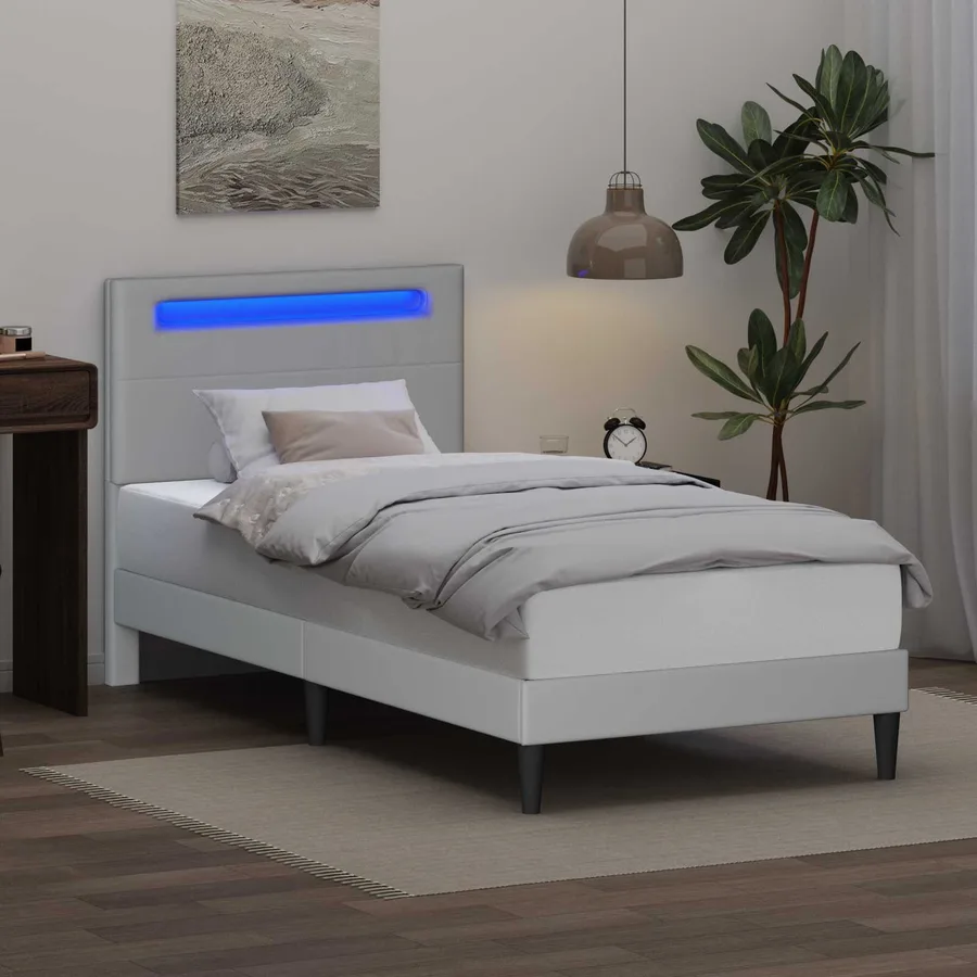 Cadre de lit avec bandes LED Blanc 100 x 200 cm Simili cuir - 4
