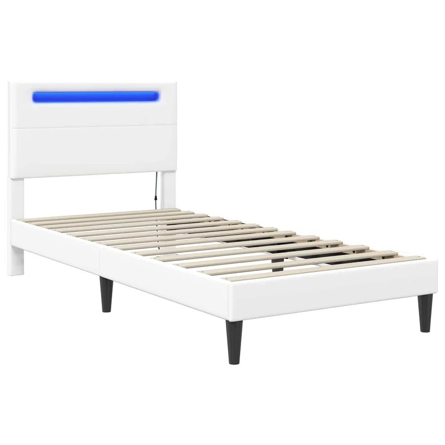 Cadre de lit avec bandes LED Blanc 100 x 200 cm Simili cuir - 5