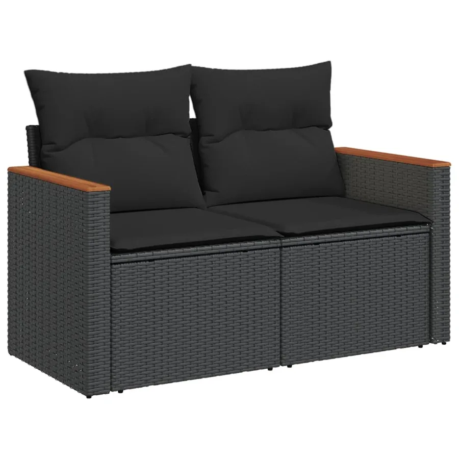 Salon de jardin 10 pcs avec coussins noir résine tressée - 3