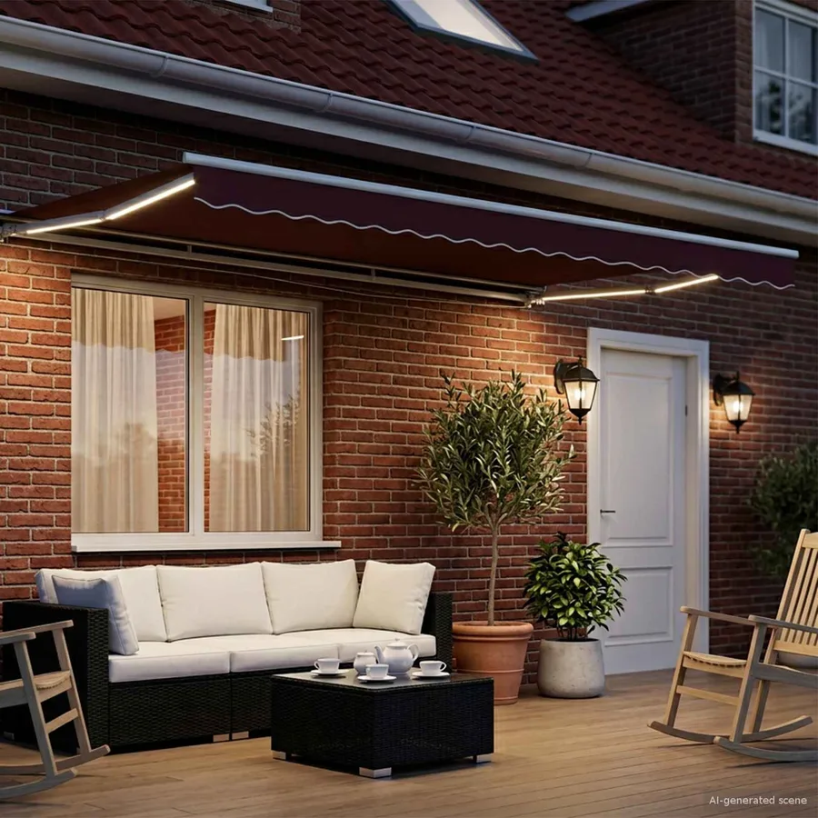 Cadre de store manuel avec LEDs Bourgogne et Blanc 4,5 × 3 m - 3