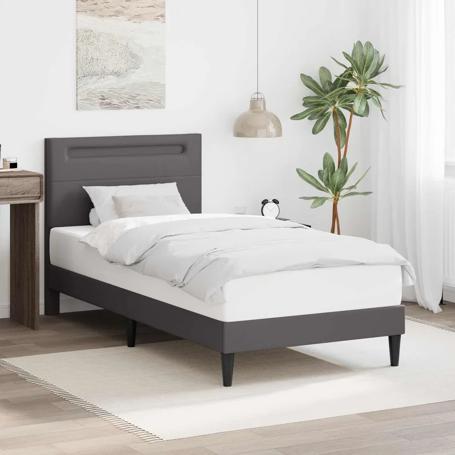 Cadre de lit avec bandes LED Gris 90 x 200 cm Simili cuir