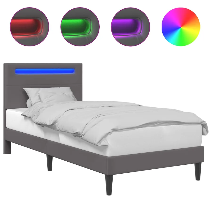 Cadre de lit avec bandes LED Gris 90 x 200 cm Simili cuir - 2