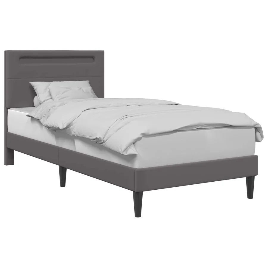 Cadre de lit avec bandes LED Gris 90 x 200 cm Simili cuir - 3