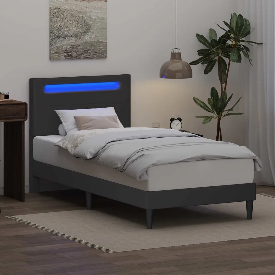 Cadre de lit avec bandes LED Gris 90 x 200 cm Simili cuir - 4