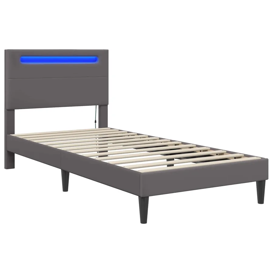 Cadre de lit avec bandes LED Gris 90 x 200 cm Simili cuir - 5