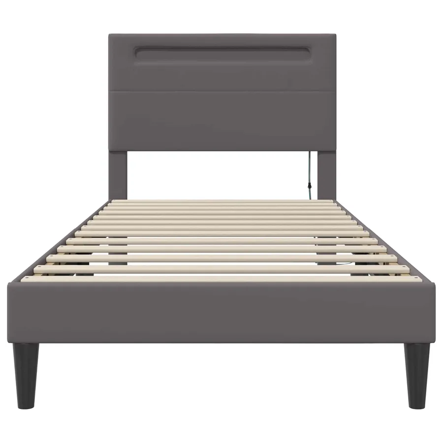 Cadre de lit avec bandes LED Gris 90 x 200 cm Simili cuir - 6