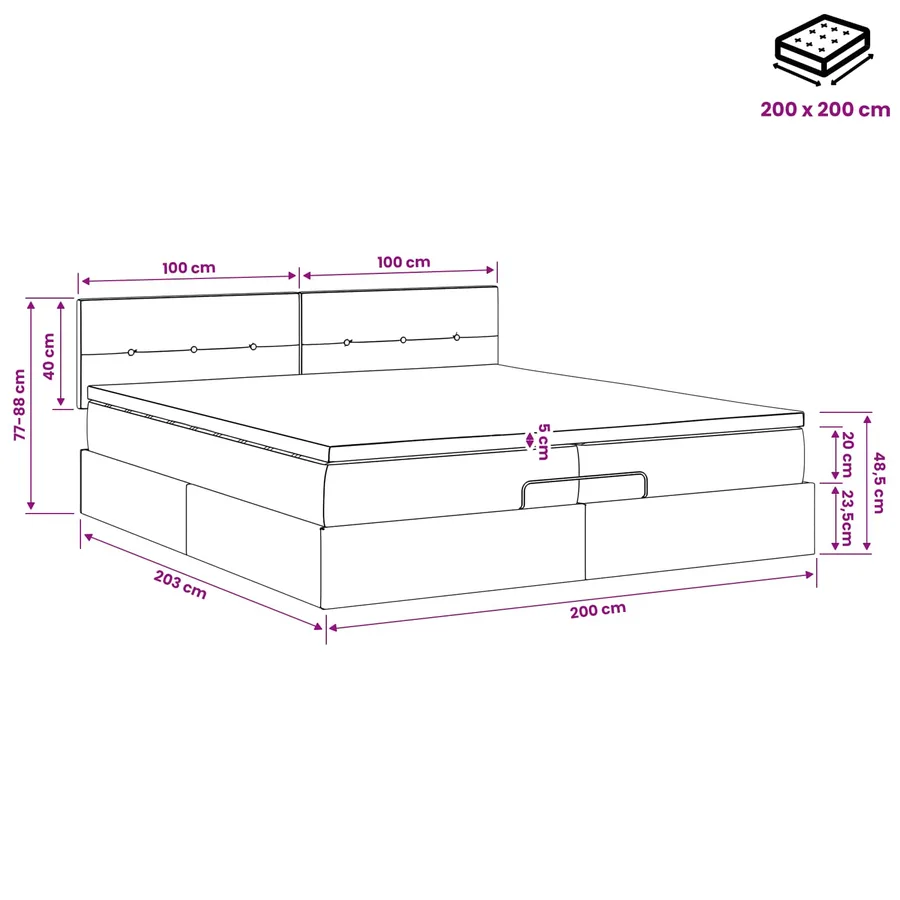 Lit ottoman avec matelas Crème 200 x 200 cm Tissu - 11