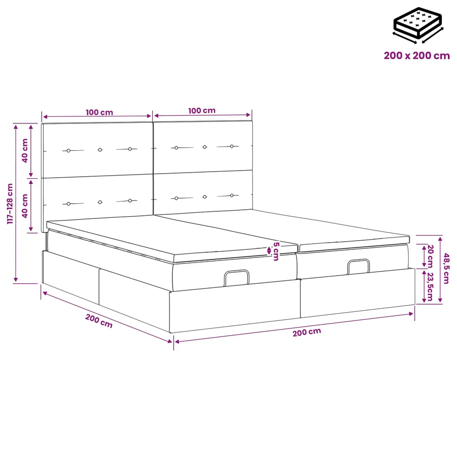 Lit ottoman avec matelas 2 pc Bleu foncé Velours - 12