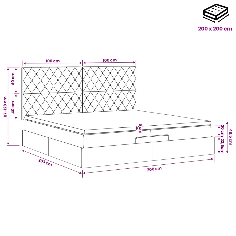 Lit ottoman avec matelas Vert foncé 200 x 200 cm Velours - 12