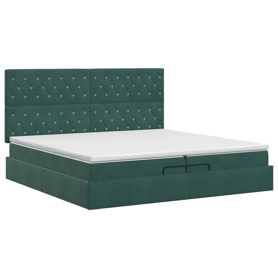 Lit ottoman avec matelas Vert foncé 200 x 200 cm Velours - 7