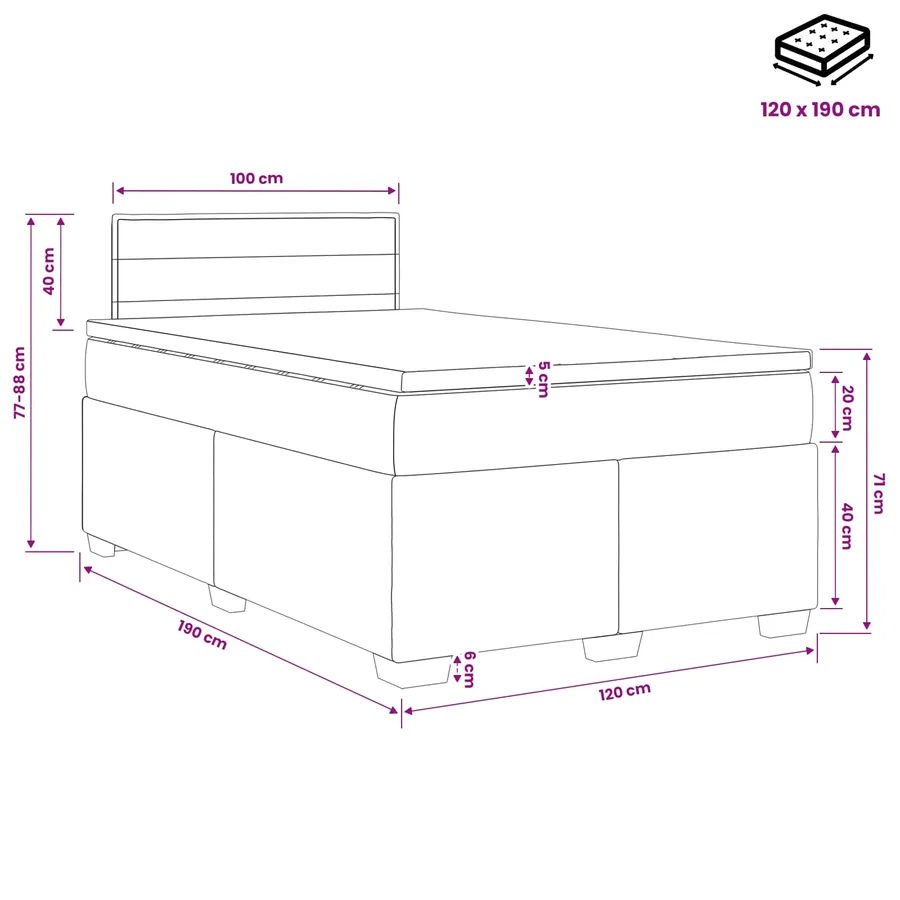 Lit boxspring avec matelas Bleu 120 x 190 cm Tissu - 10