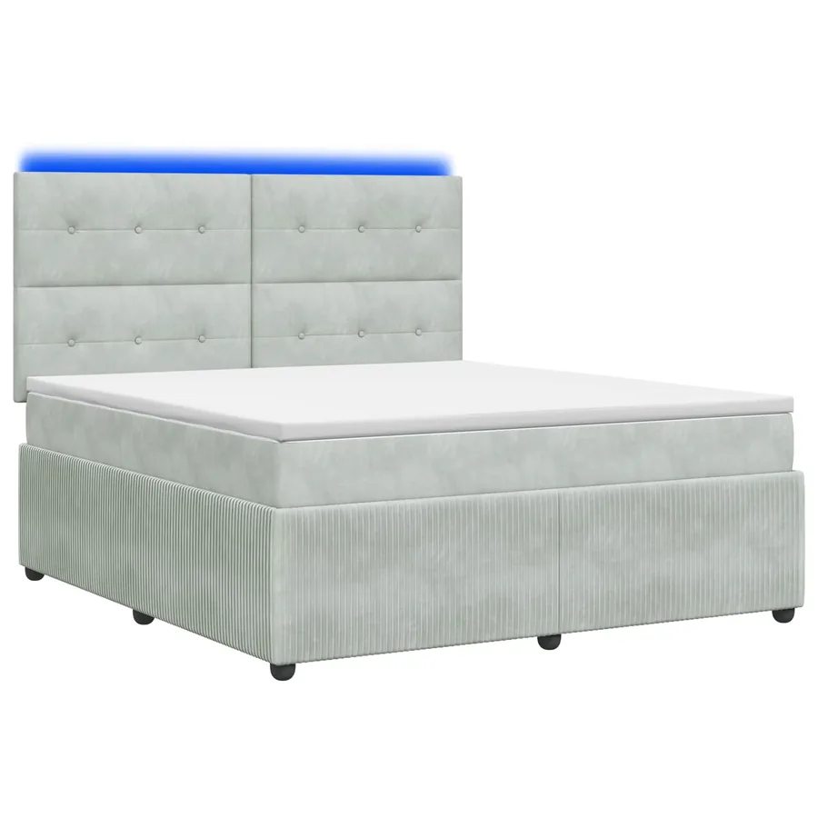 Lit boxspring LED avec matelas Gris clair 160 x 200 cm Velours