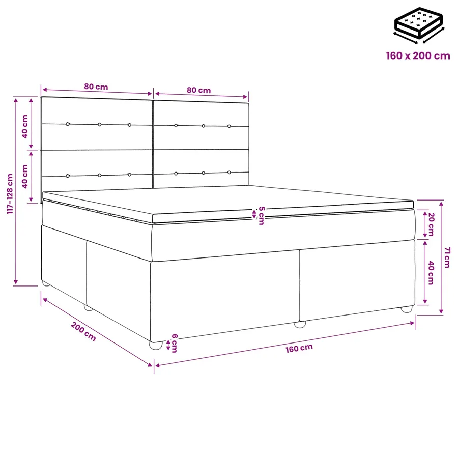 Lit boxspring LED avec matelas Gris clair 160 x 200 cm Velours - 11