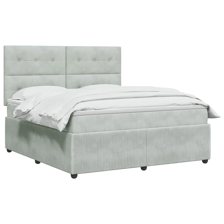 Lit boxspring LED avec matelas Gris clair 160 x 200 cm Velours - 2