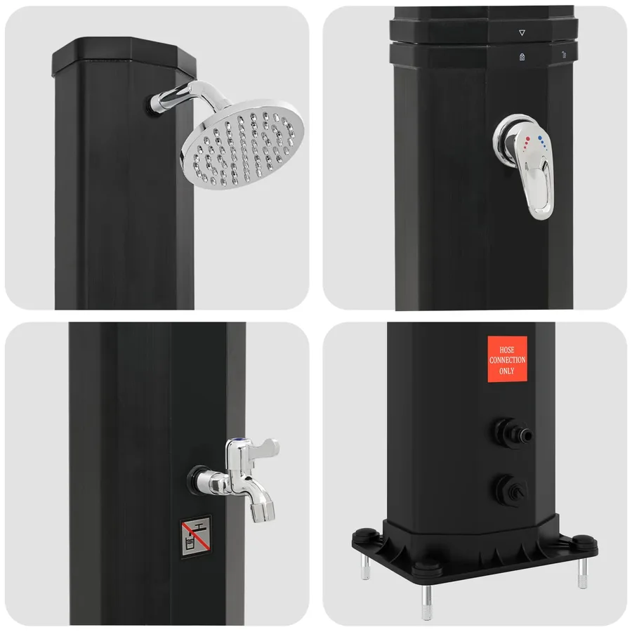 Douche solaire avec pommeau de douche et robinet 40 l Noir - 6