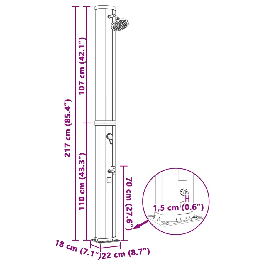 Douche solaire avec pommeau de douche et robinet 40 l Noir - 9
