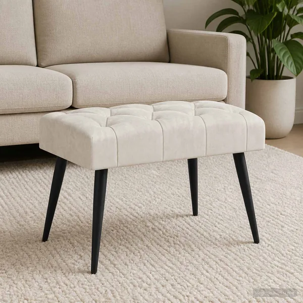 Banc avec capitonnage bouton Crème 60 x 40 x 45 cm Velours