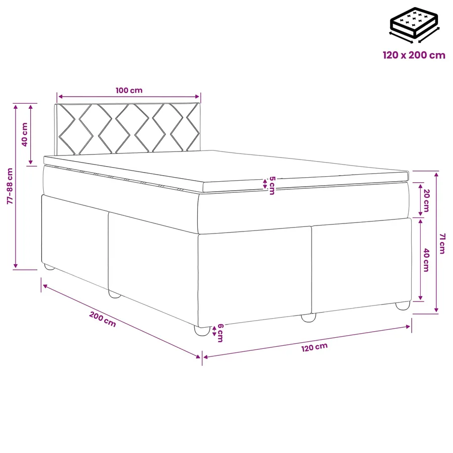 Lit boxspring avec matelas Noir 120 x 200 cm Tissu - 10