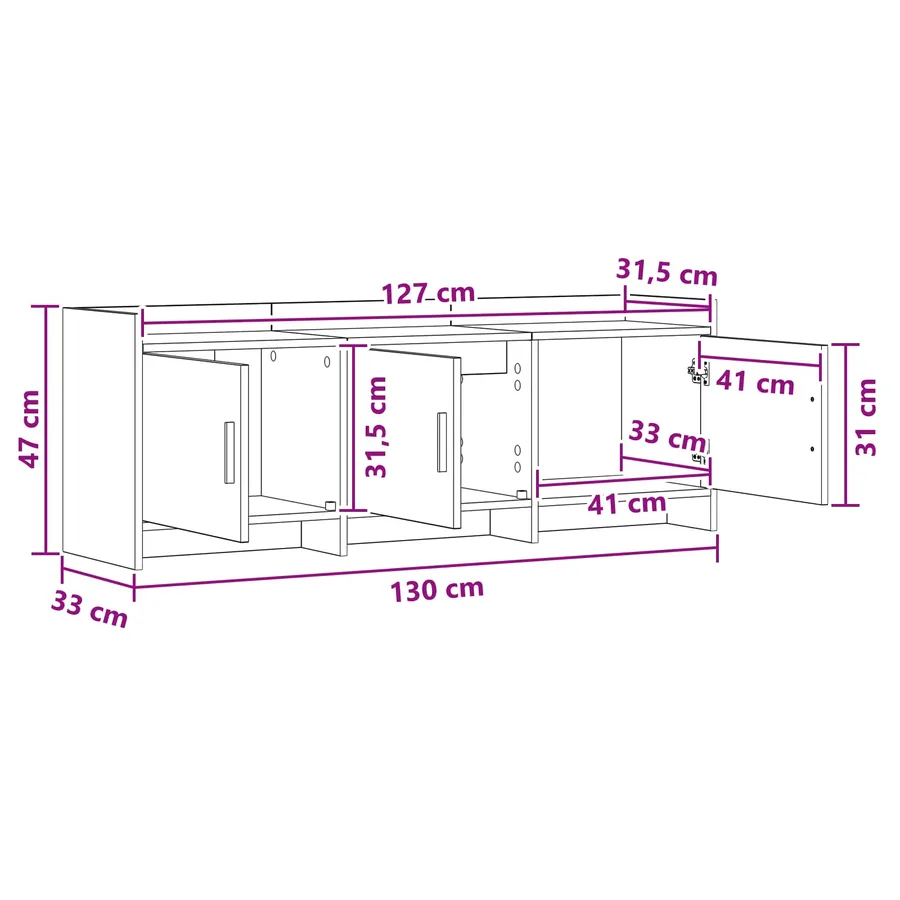 Meuble TV 130 x 33 x 47 cm Gris béton Bois d'ingénierie - 11