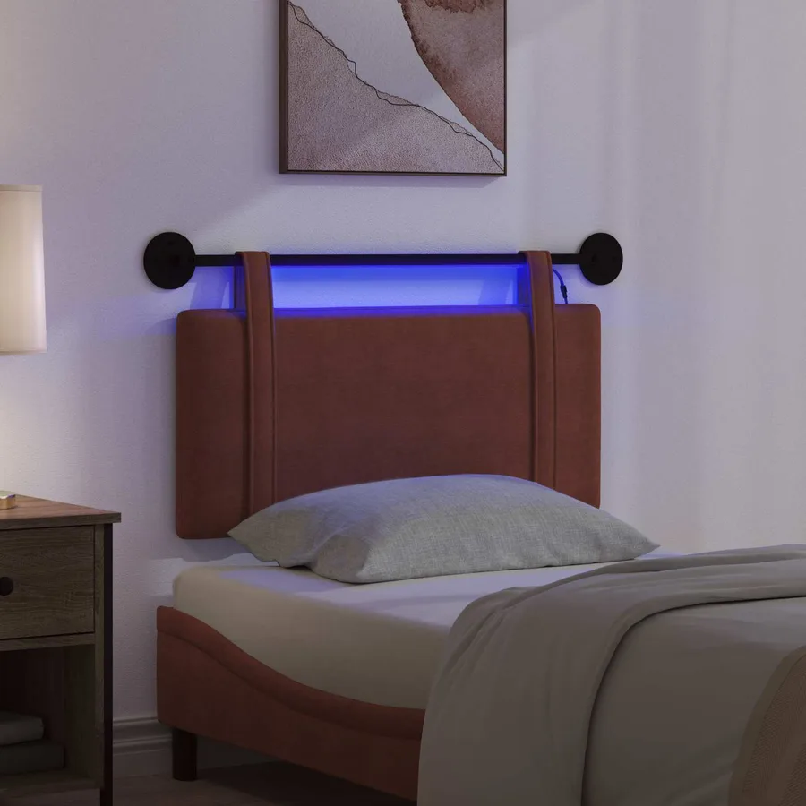 Tête de lit suspendue Avec lumière LED Brun Brillant PU antique - 5