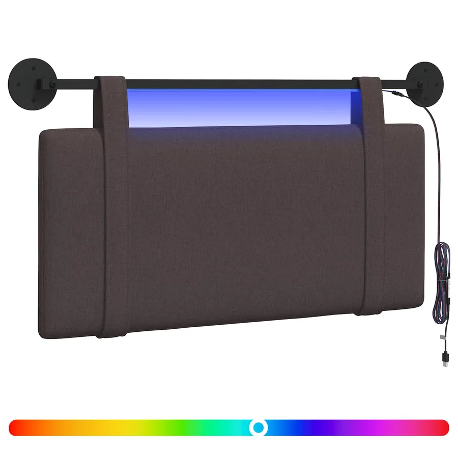 Tête de lit suspendue Avec lumière LED Marron foncé Tissu - 2