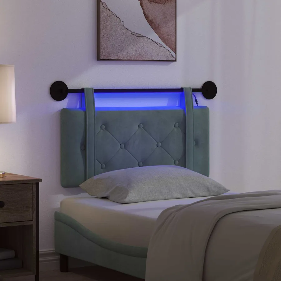 Tête de lit suspendue Avec lumière LED Vert Mer Velours - 5