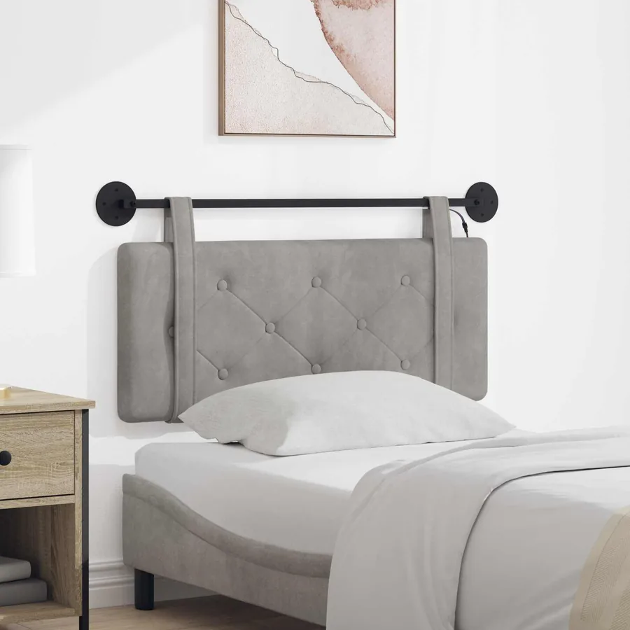 Tête de lit suspendue Avec lumière LED Gris clair Velours