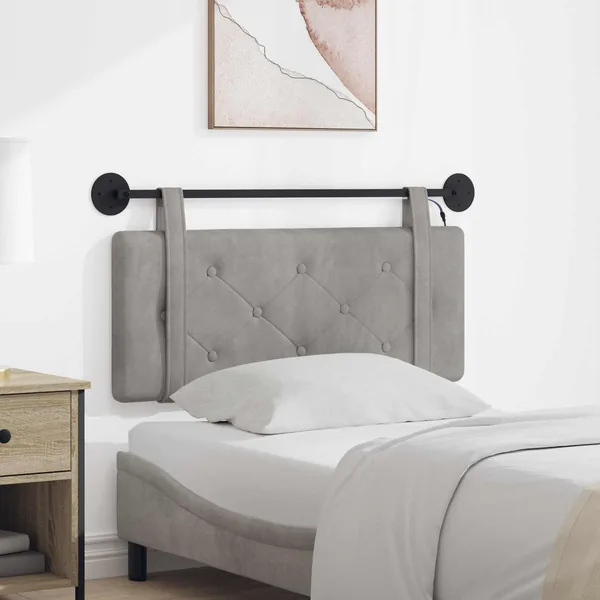 Tête de lit suspendue Avec lumière LED Gris clair Velours