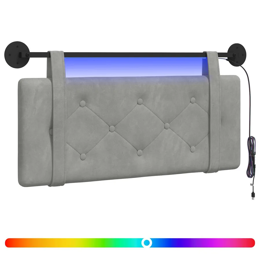 Tête de lit suspendue Avec lumière LED Gris clair Velours - 2