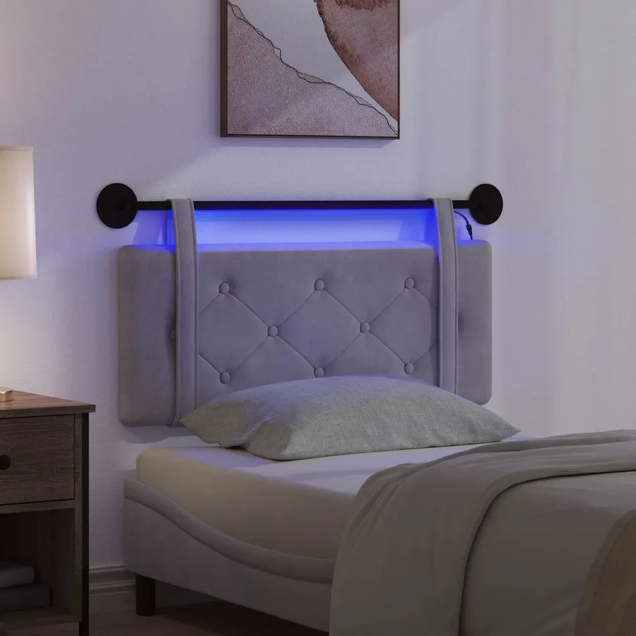 Tête de lit suspendue Avec lumière LED Gris clair Velours - 5