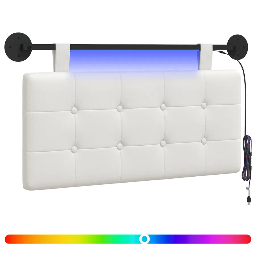 Tête de lit suspendue Avec lumière LED Blanc Simili cuir - 2
