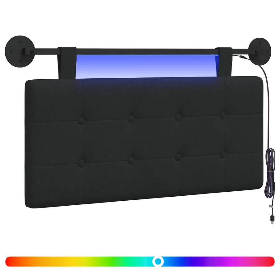 Tête de lit suspendue Avec lumière LED Noir Tissu - 2