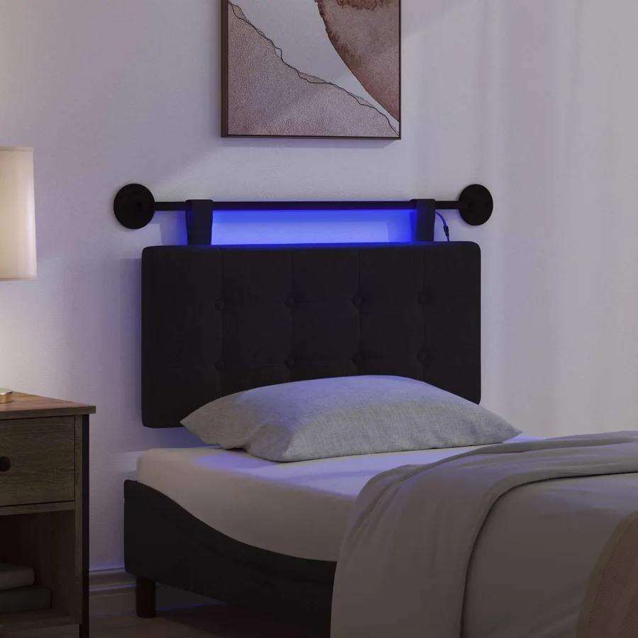 Tête de lit suspendue Avec lumière LED Noir Tissu - 5