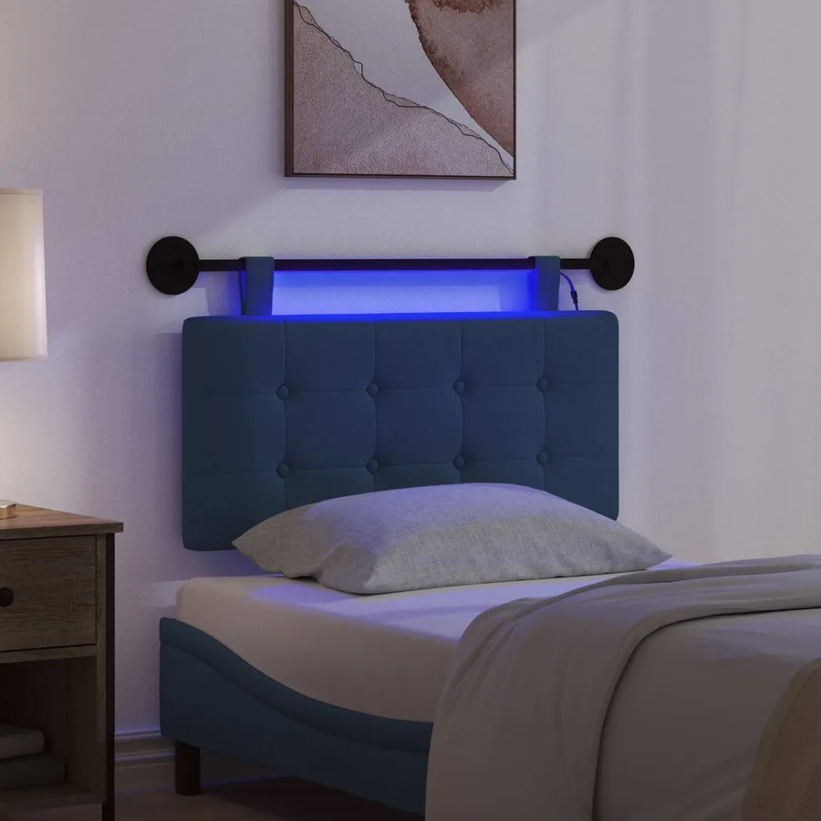 Tête de lit suspendue Avec lumière LED Bleu Tissu - 5