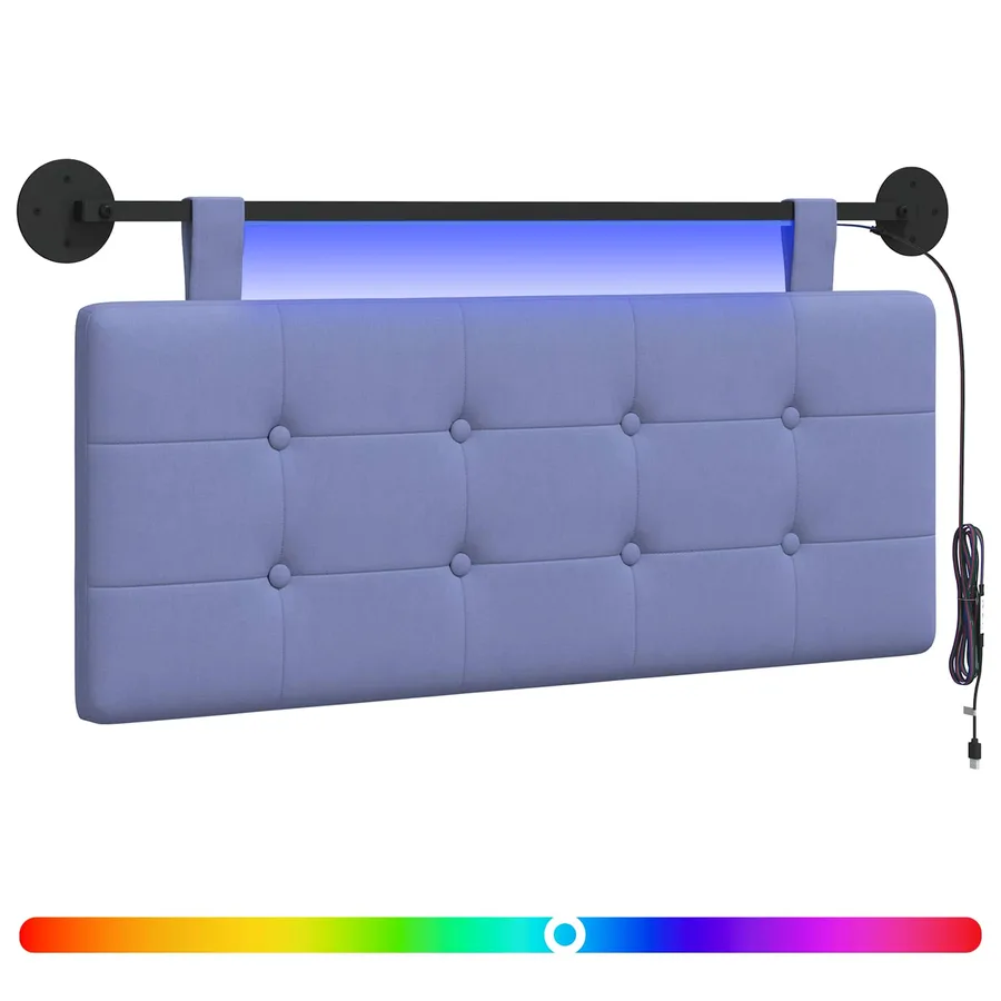 Tête de lit suspendue Avec lumière LED Bleu denim Tissu - 2