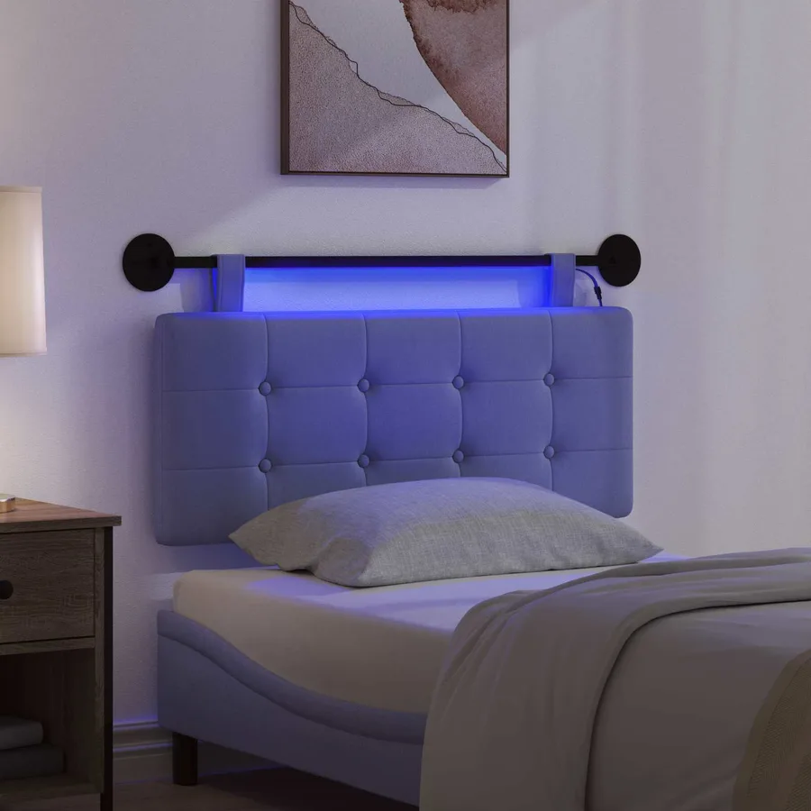 Tête de lit suspendue Avec lumière LED Bleu denim Tissu - 5