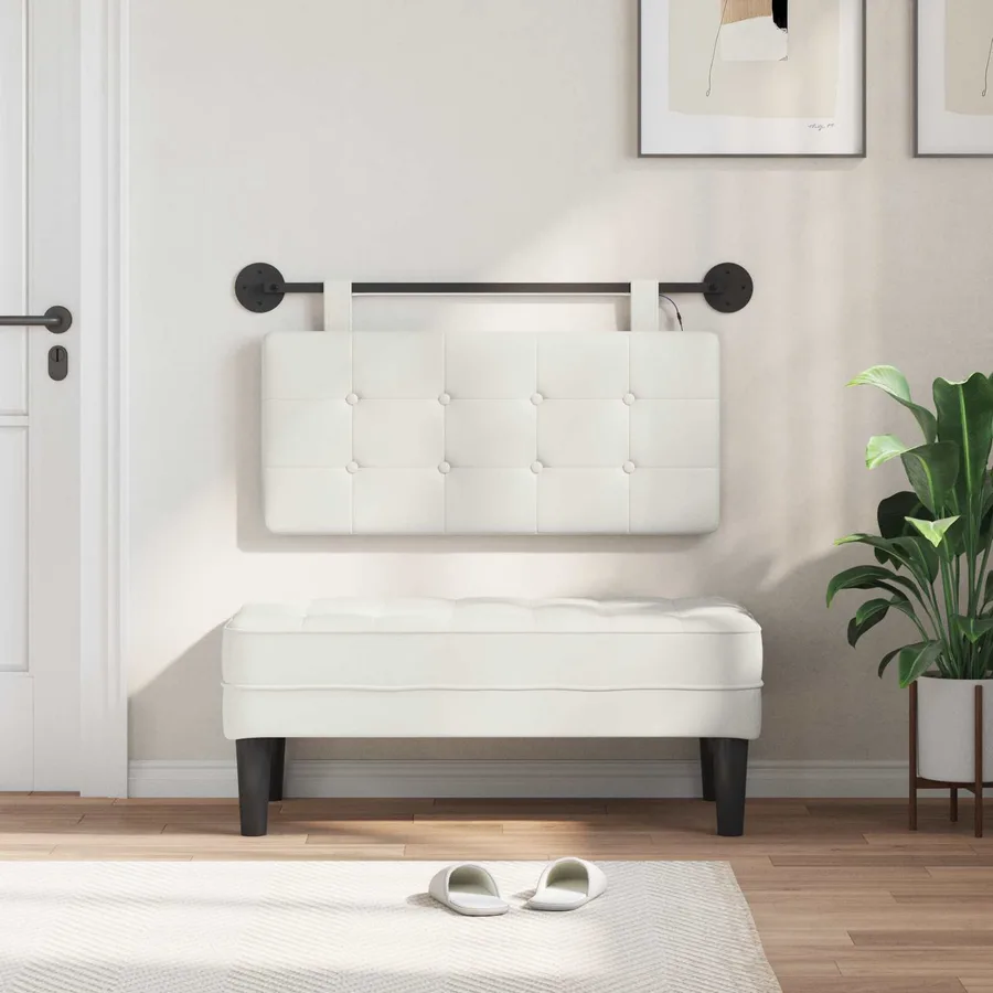 Tête de lit suspendue Avec lumière LED Blanc Simili cuir - 3