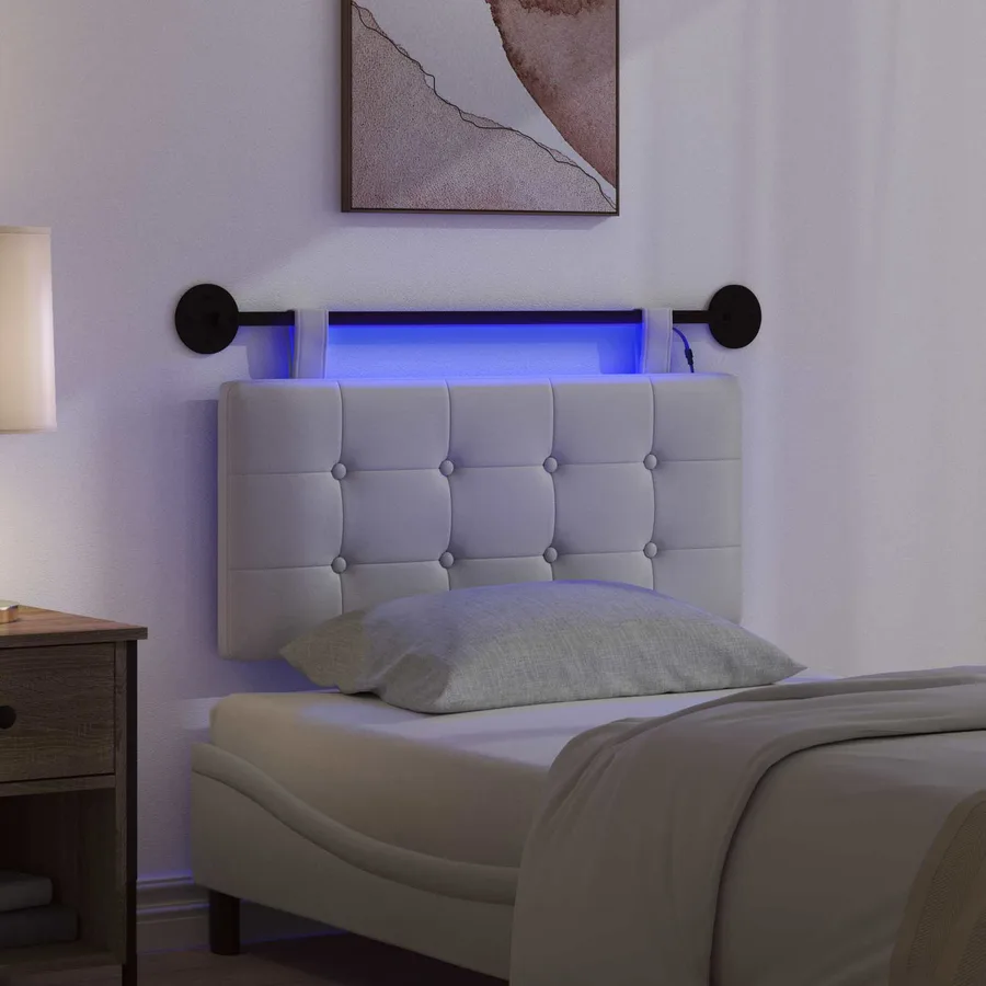 Tête de lit suspendue Avec lumière LED Blanc Simili cuir - 5