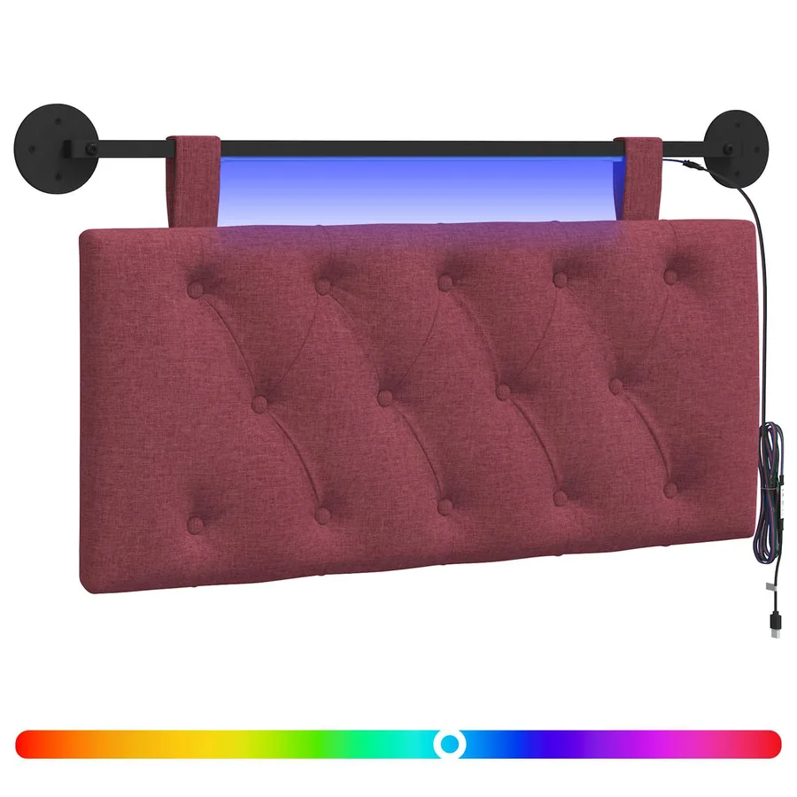 Tête de lit suspendue Avec lumière LED Bordeaux Tissu - 2