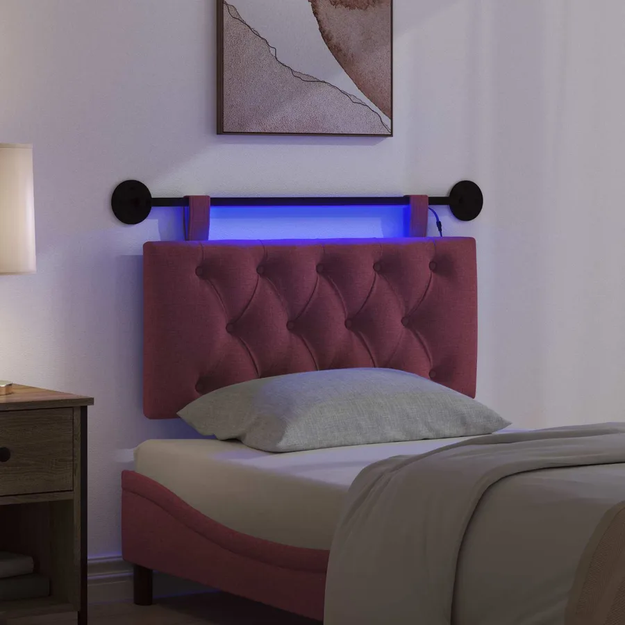 Tête de lit suspendue Avec lumière LED Bordeaux Tissu - 5