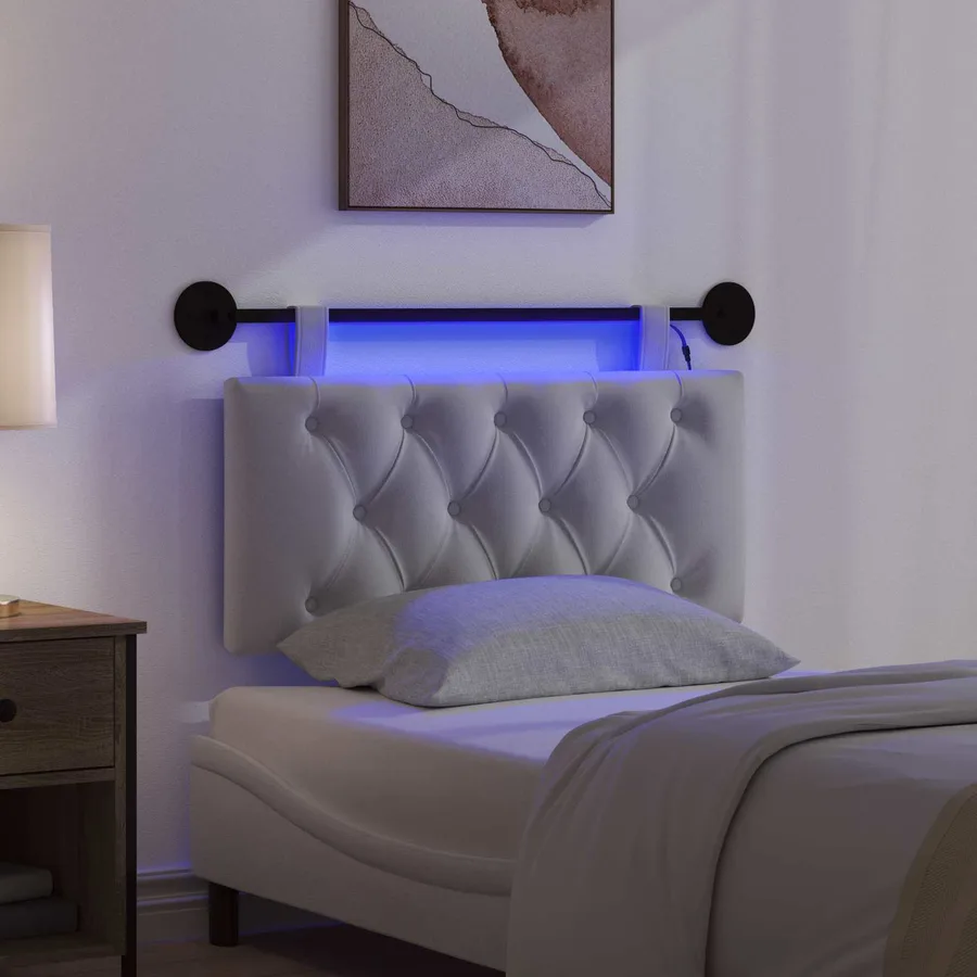 Tête de lit suspendue Avec lumière LED Blanc Tissu - 5