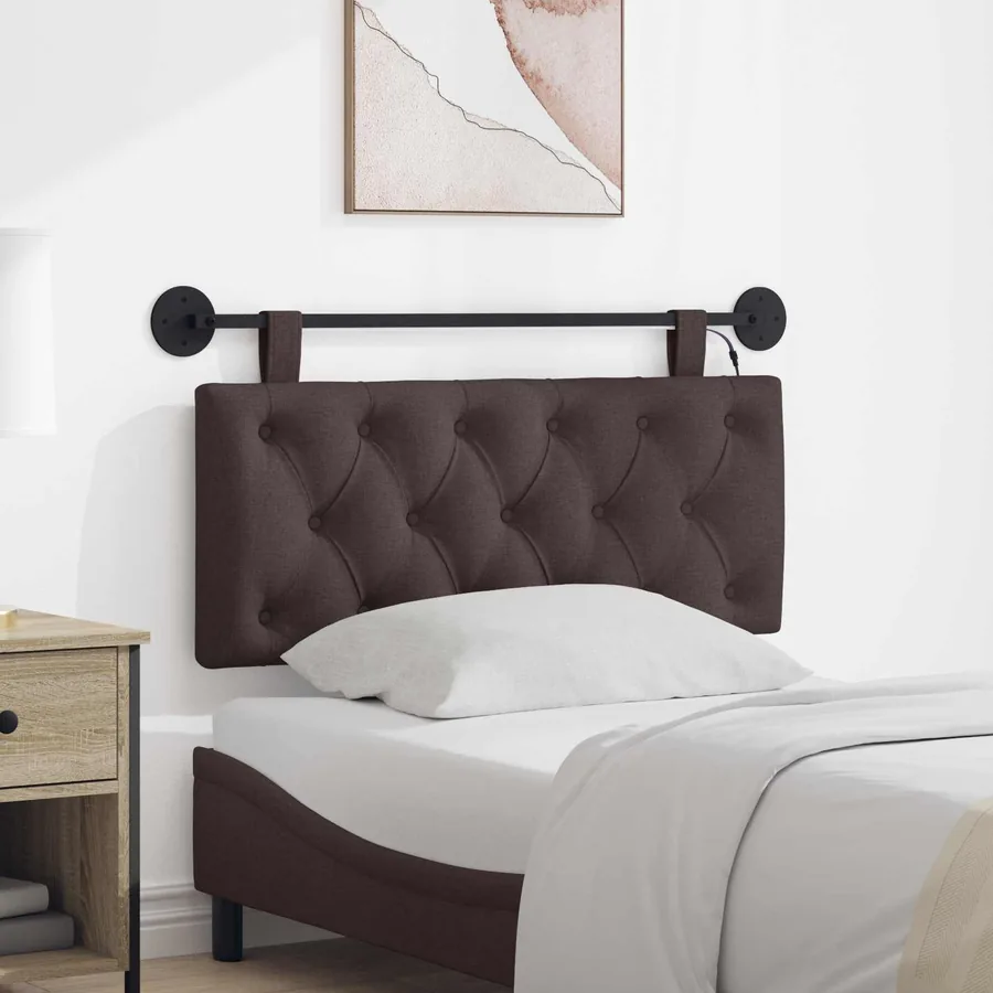 Tête de lit suspendue Avec lumière LED Marron foncé Tissu