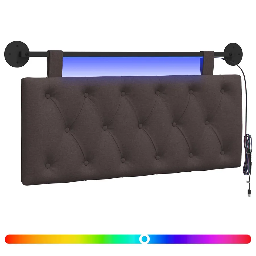 Tête de lit suspendue Avec lumière LED Marron foncé Tissu - 2