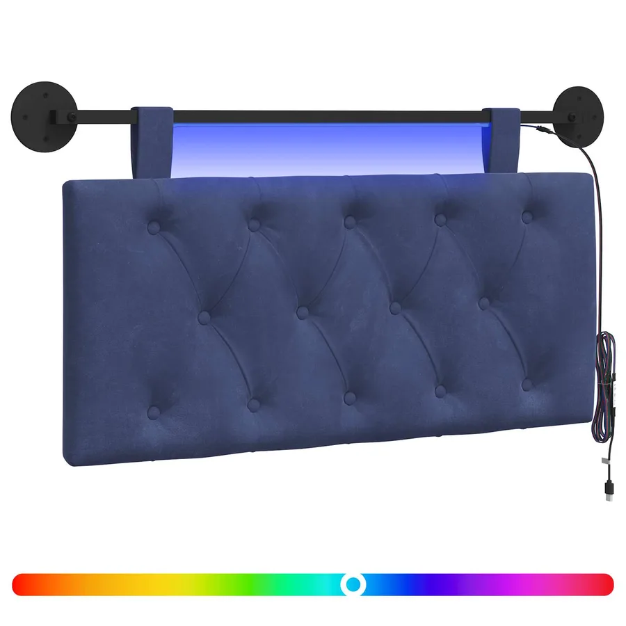 Tête de lit suspendue Avec lumière LED Bleu police Velours - 2